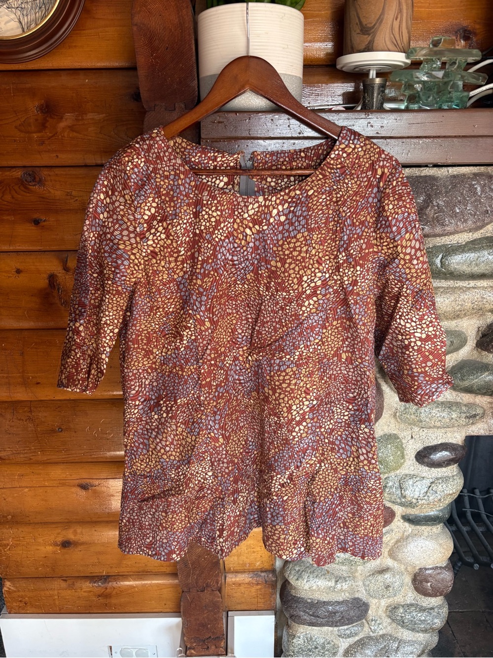 Handmade Abstract Print Tunic Top Sleeves Art to Wear Womens Large